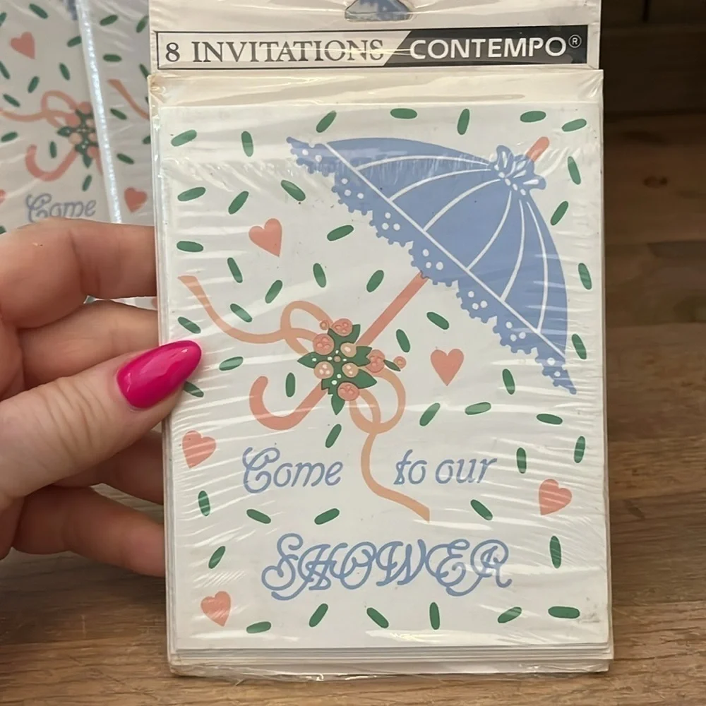 Vintage Bridal Shower Invitations Umbrella Four packs of 8 NWT Contempo Wedding